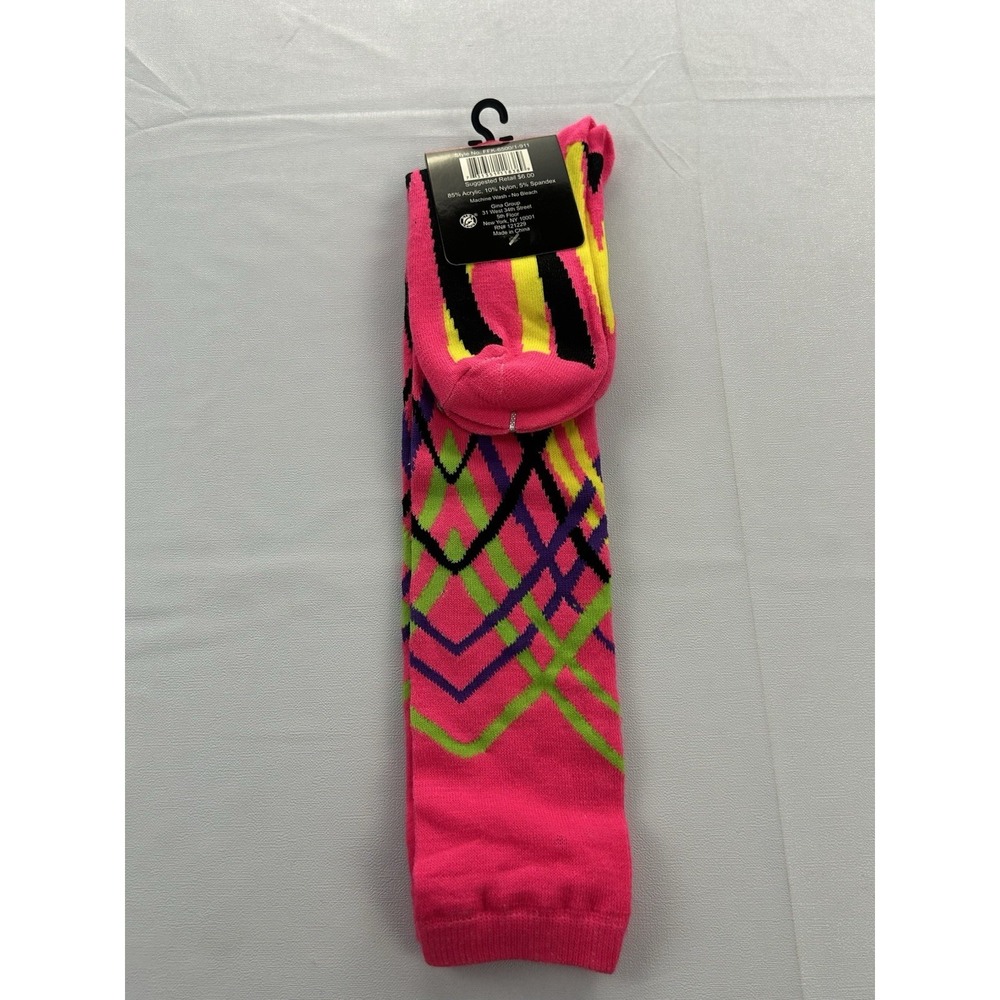 Neon Daze Neon Pink Crew Socks Geometric Abstract 80s Retro Size 9-11 NWT - Picture 5 of 7